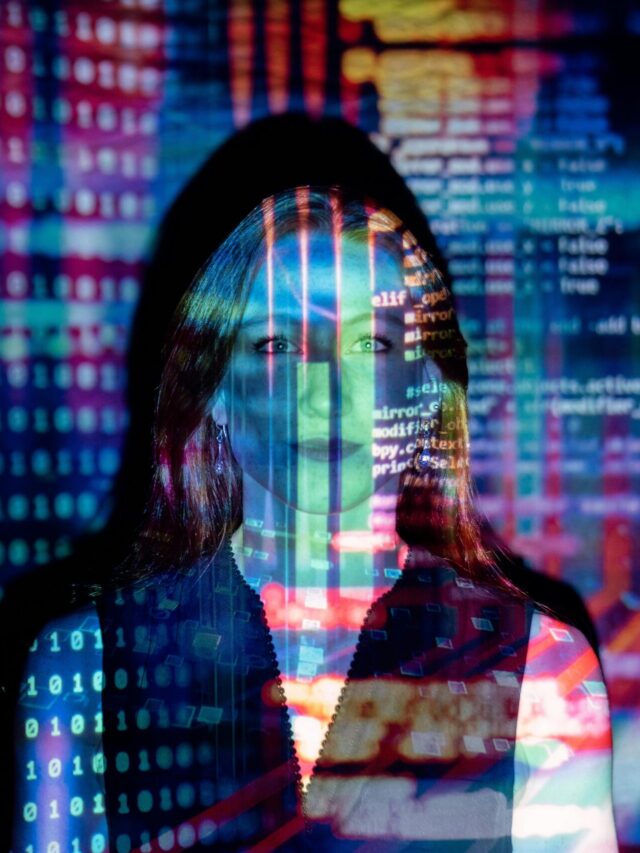 Code Projected Over Woman