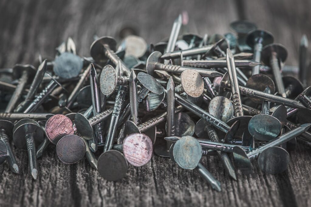 roofing nails, nail, multicoloured